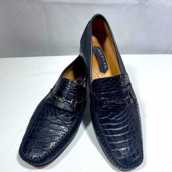 Mezlan Corbin genuine crocodile apron front pebbled leather body size 11 m Mezlan Brown Genuine Crocodile Apron Toe Tassel Dress  main image 2